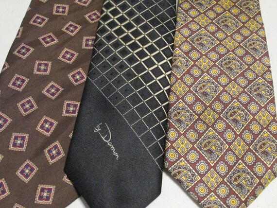 Lot of 3 Brown Black Vintage Men's Silk Polyester… - image 2