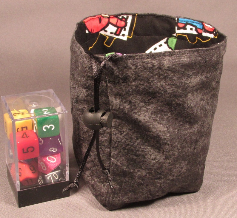 Black Kawaii Avengers Small Dice Bag Stand Up Reversible Flat Bottom Pouch RPG Role Playing Game Geek D/&D