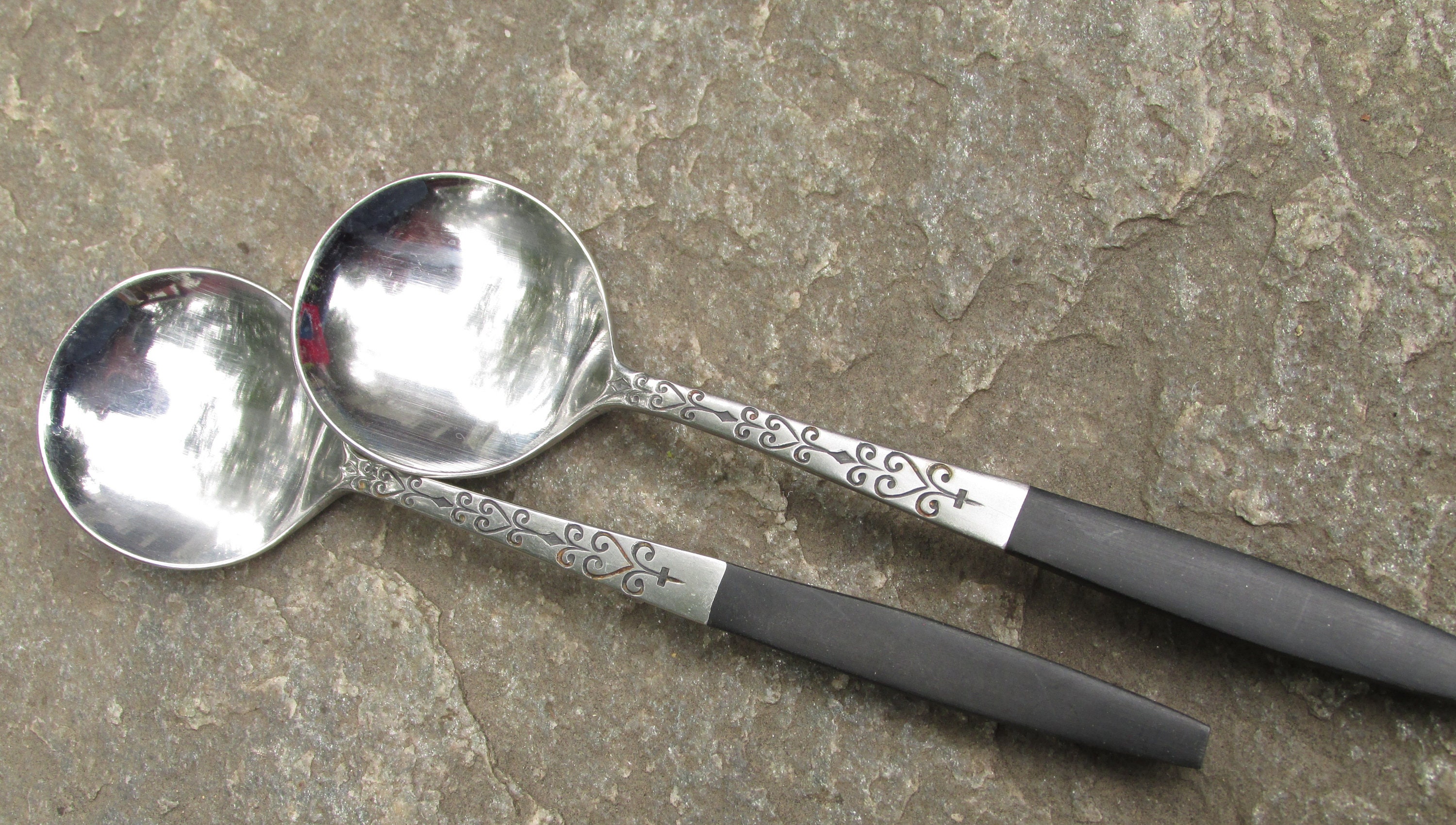 Danish Modern Faux Black Wood Handle Stainless Steel