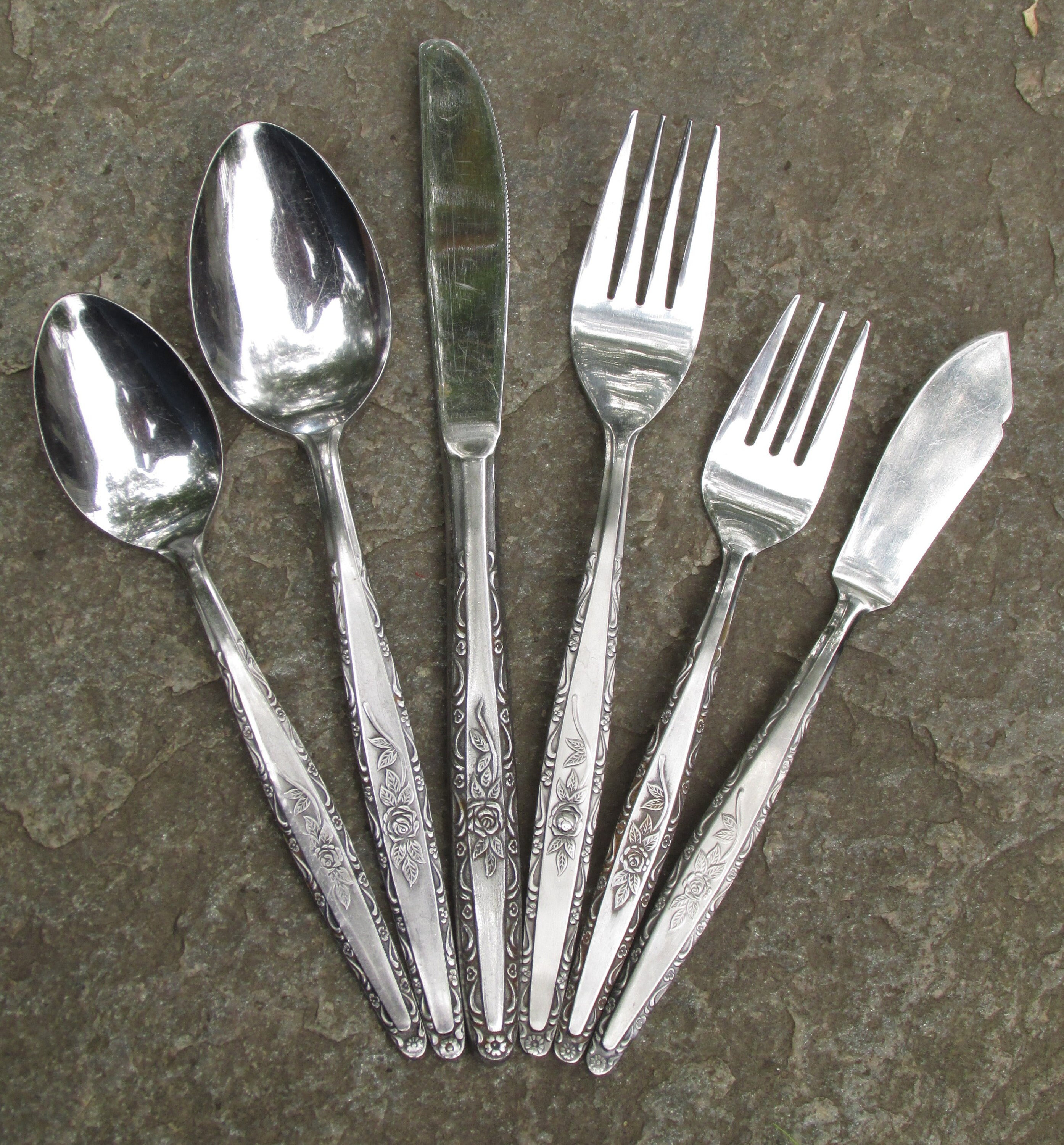 Single Rose Stainless Steel Flatware Vintage Interpur INR7 Japan