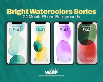 Bright Watercolor Series: 24 Phone Wallpapers, Hand Painting, iPhone, Minimalist Smartphone Wallpaper Set, Aesthetic Background, Boho