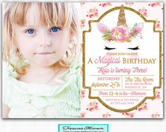 Unicorn Birthday Invitation  DIY PRINTABLE Digital File or Print (+) Invite Unicorn Invitation Glitter Unicorn Face Birthday Invitation