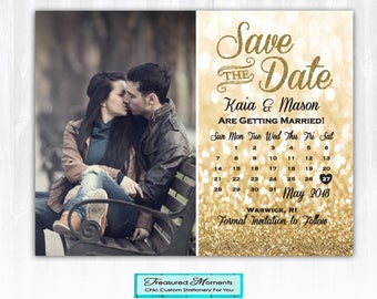 Gold Glitter Save The Date Magnet or Card DIY PRINTABLE Digital File or Print (extra) Glitter Calendar Save The Date Photo Save The Date