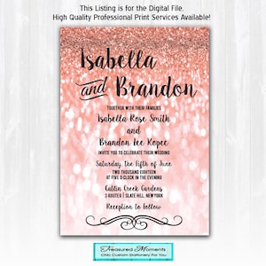 Rose Gold Glitter Wedding Invitations DIY PRINTABLE or Print (+) Rose Gold Glitter Invites Rose Gold Wedding Rose Gold and Black Wedding