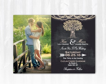 Tree Wedding Invitation DIY PRINTABLE Digital File or Print (extra) Rustic Tree Wedding Invitation Photo String Lights Wedding Invitation