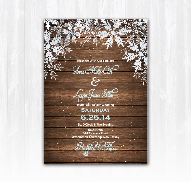 Wood Snowflake Wedding Invitation DIY Digital File or Print extra Wood Wedding Invitation Winter Wedding Invitation image 1