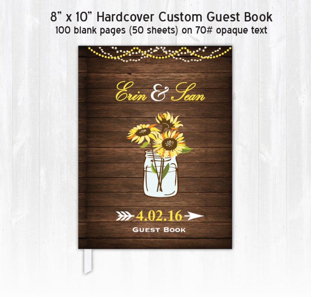 Sunflower Wedding Guest Book Custom Guest Book Personalized Wood Guest