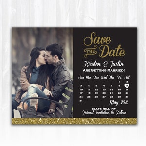 Gold Glitter Save The Date Magnet or Card DIY PRINTABLE Digital File or Print extra Glitter Calendar Save The Date Photo Save The Date image 1