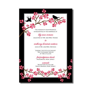 Cherry Blossom Wedding Invitation or Cherry Blossom Bridal Shower Invitation with Birds DIY PRINTABLE Digital File or Print (extra)