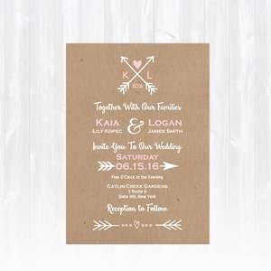 Arrows Wedding Invitation DIY PRINTABLE Digital File or Print (extra) Rustic Kraft Wedding Invitation Heart and Arrow Wedding Invitation