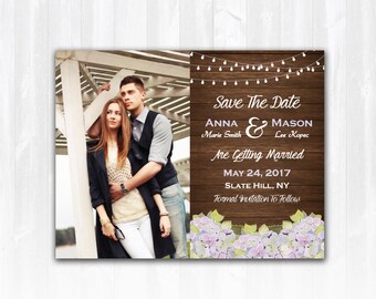 Hydrangea Save The Date Magnet or Card DIY PRINTABLE Digital File or Print (extra) Floral Save The Date String with Hydrangeas String Lights