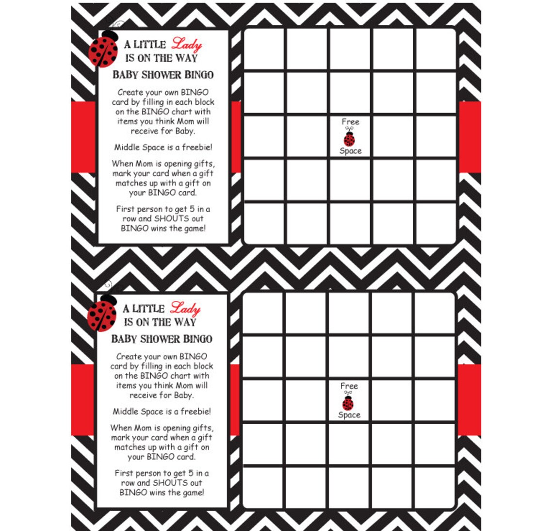 Chevron Ladybug Baby Shower Game Bingo in Red DIY PRINTABLE - Etsy