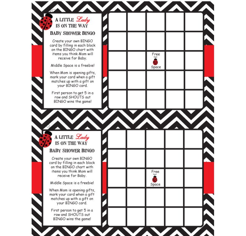 Chevron Ladybug Baby Shower Game Bingo in Red DIY PRINTABLE - Etsy