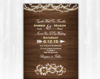 Daisy Wedding Invitation DIY PRINTABLE Digital File or Print (extra) Wood Wedding Invitation String Lights Wedding Invitation Country Invite