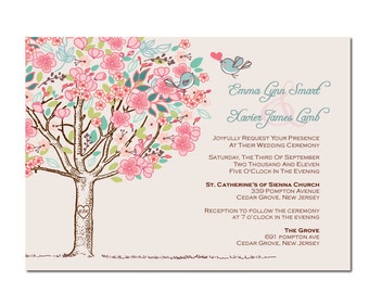 Rustic Tree with Love Birds Wedding Invitation DIY PRINTABLE Digital File or Print (extra)