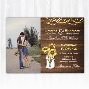 Sunflower Wedding Invitation DIY PRINTABLE Digital File or Print (extra) Wood Wedding Invitation Photo Wedding Invitation String Lights