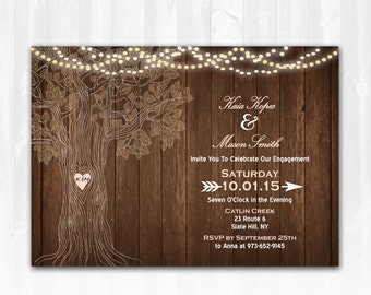 Wood Engagement Invitation DIY PRINTABLE Digital File or Print (extra) Tree Engagement Invitation String Lights Engagement Invitation