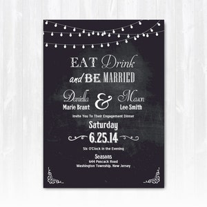 Chalkboard Eat Drink and Be Married Wedding Invitation DIY PRINTABLE Digital File or Print String Lights Wedding Invitation extra