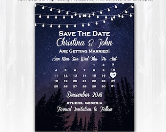 Starry Night Save The Date Magnet or Card DIY or Print Tree Save The Date Country Save The Date Star Save The Date Rustic Save The Date