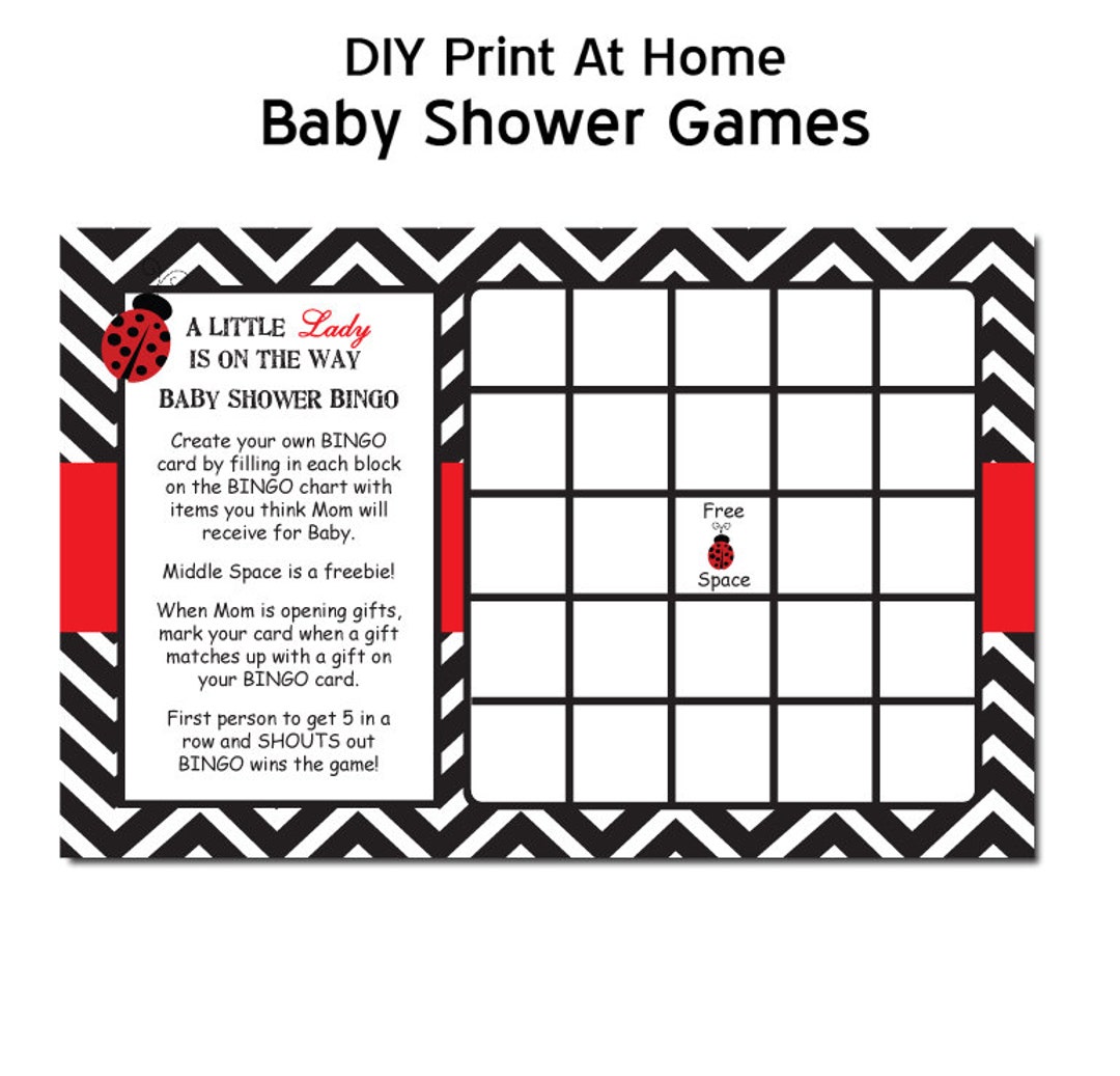 Chevron Ladybug Baby Shower Game Bingo in Red DIY PRINTABLE Digital File or Print extra - Etsy