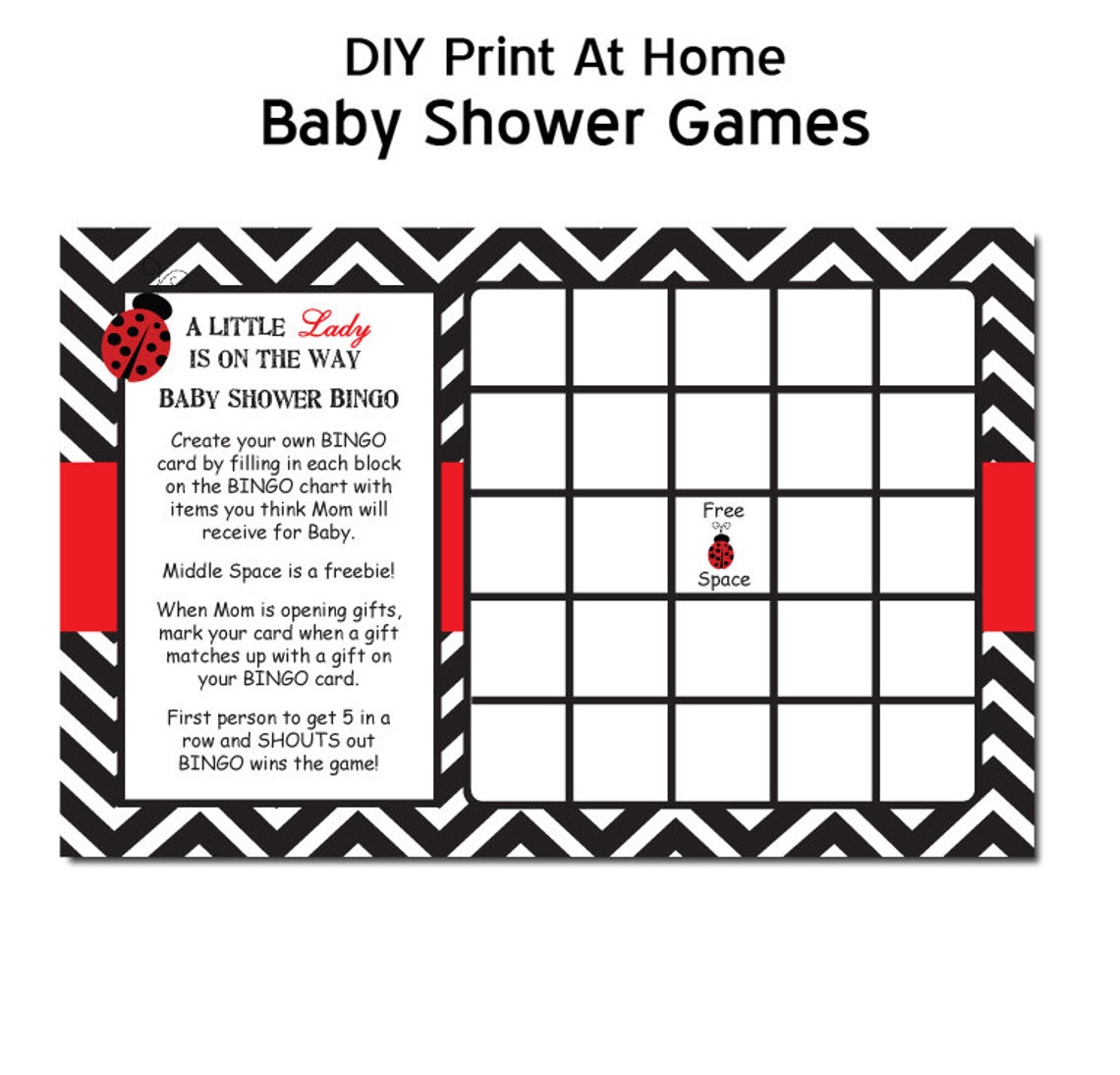 Chevron Ladybug Baby Shower Game Bingo in Red DIY PRINTABLE - Etsy