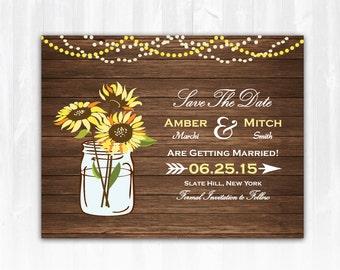 Sunflower Save The Date Magnet or Card DIY PRINTABLE Digital File or Print (extra) Country Save The Date Wood Save The Date String Lights