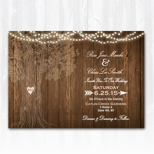 Tree Wedding Invitation Rustic Wedding Invitation String Lights Wedding Invitation Wood DIY PRINTABLE Digital File or Print (+)