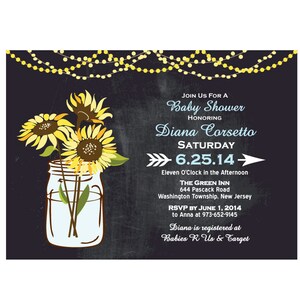 Chalkboard Sunflower Baby Shower Invitation DIY PRINTABLE Digital File or Print (extra) Baby Shower Invitation Printable Lights Baby Shower