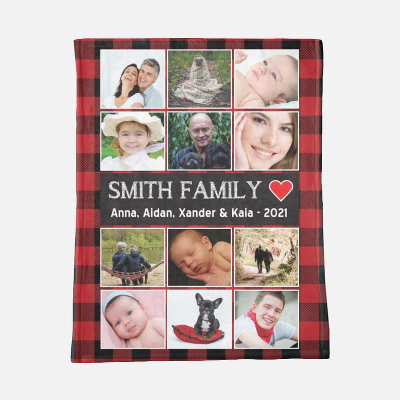 Custom Photo Blanket Personalized Family Photo Blanket Custom Family Blanket Buffalo Plaid Blanket Personalized Fleece Photo Blanket Gift image 1