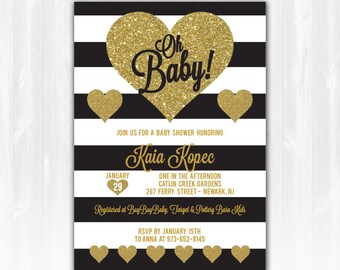 Gold Glitter Baby Shower Invitation DIY PRINTABLE Digital File or Print (extra) Oh Baby Baby Shower Invitation Gold Baby Shower Invitation