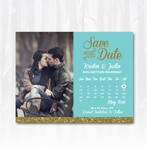 Gold Glitter Save The Date Magnet or Card DIY PRINTABLE Digital File or Print extra Glitter Calendar Save The Date Photo Save The Date image 3