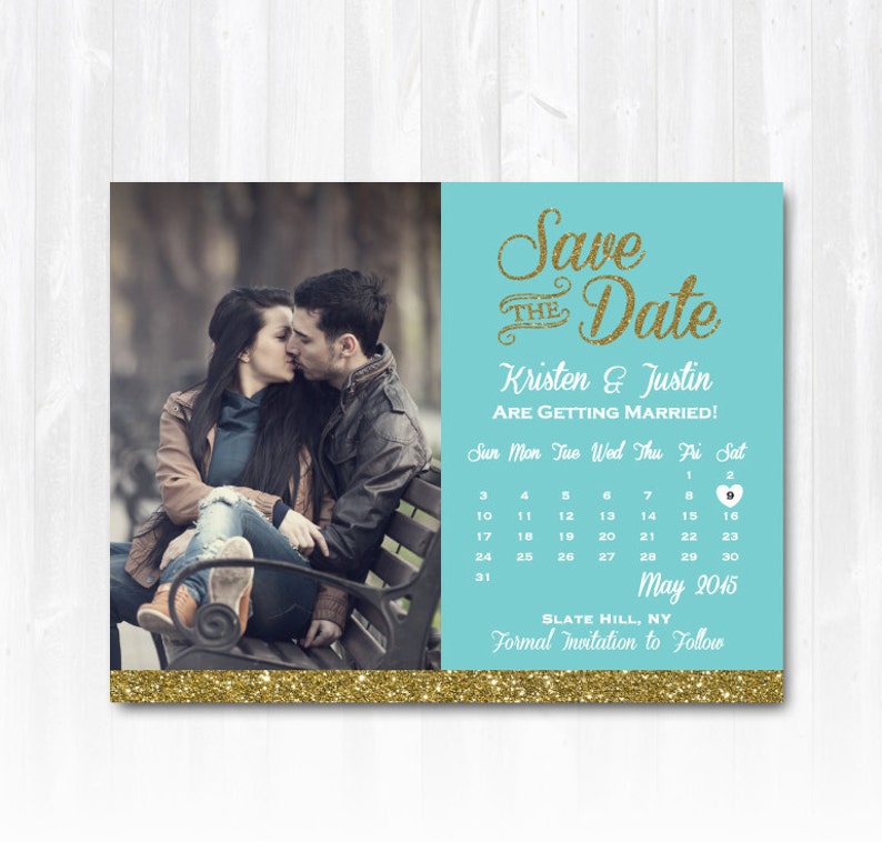 Gold Glitter Save The Date Magnet or Card DIY PRINTABLE Digital File or Print extra Glitter Calendar Save The Date Photo Save The Date image 3