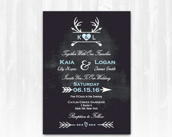 Deer Wedding Invitation DIY PRINTABLE Digital File or Print+ Deer Antler Wedding Invitation Deer Wedding Invitations Country Wedding