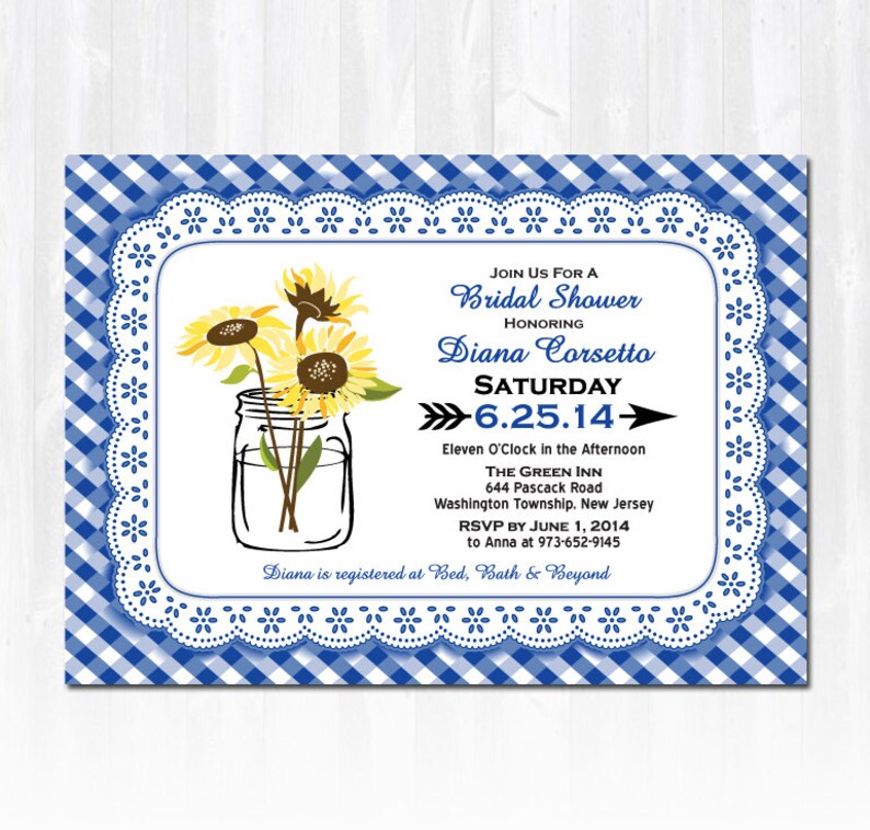 Gingham Sunflower Bridal Shower Invitation DIY PRINTABLE Etsy