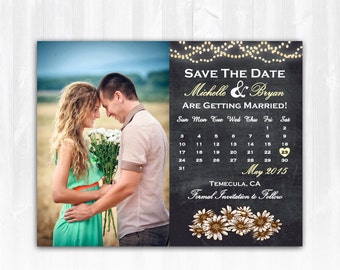 Daisy Save The Date Magnet or Card DIY PRINTABLE Digital File or Print (extra) String Lights Save The Date Chalkboard Save The Date