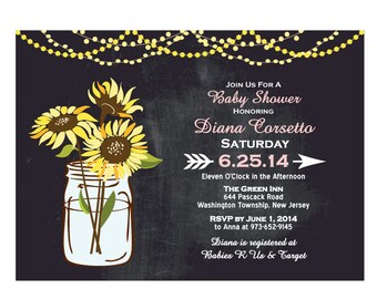 Chalkboard Sunflower Baby Shower Invitation DIY PRINTABLE Digital File or Print (extra) Baby Shower Invitation Printable Lights Baby Shower