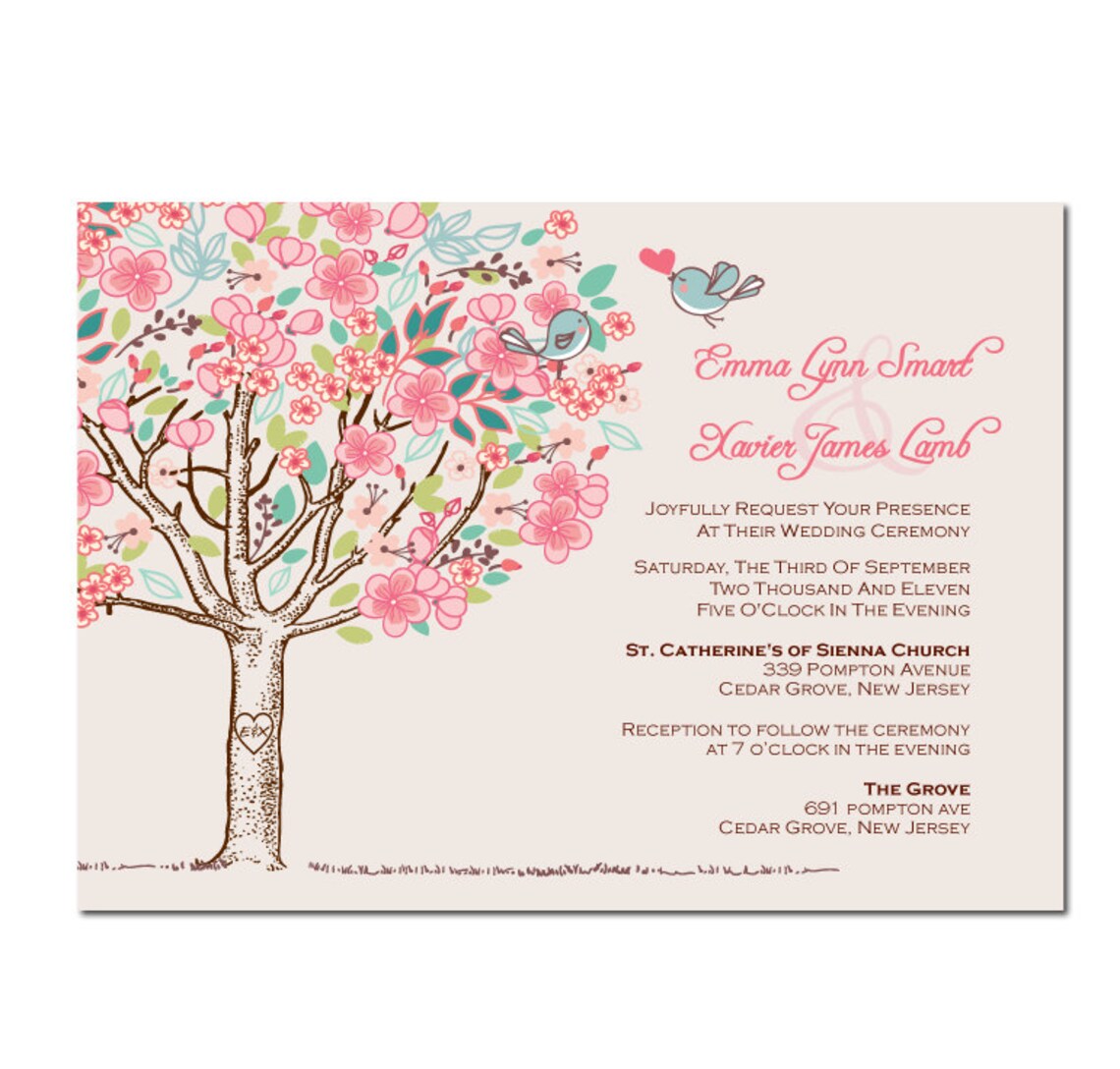 Rustic Tree With Love Birds Wedding Invitation DIY PRINTABLE | Etsy