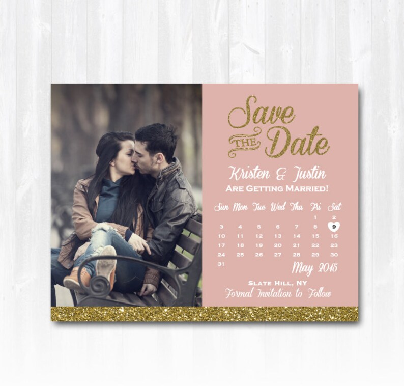 Gold Glitter Save The Date Magnet or Card DIY PRINTABLE Digital File or Print extra Glitter Calendar Save The Date Photo Save The Date image 2