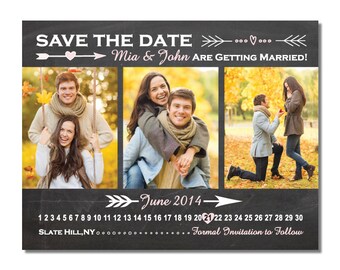 Chalkboard 3 Photo Save The Date Magnet or Card DIY PRINTABLE Digital File or Print (extra)