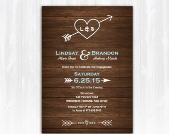 Heart Engagement Invitation DIY PRINTABLE Digital File or Print (extra) Wood Engagement Invitation Arrow Engagement Invitation