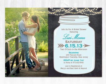 Strings Lights & Chalkboard Mason Jar Bridal Shower Invitation DIY PRINTABLE Digital File or Print (extra) Photo Bridal Shower Invitation