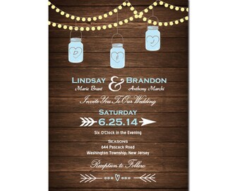 Rustic Wedding Invitation DIY PRINTABLE Digital File or Print (extra) Mason Jars Wedding Invitation Country Wedding Invitation with Lights