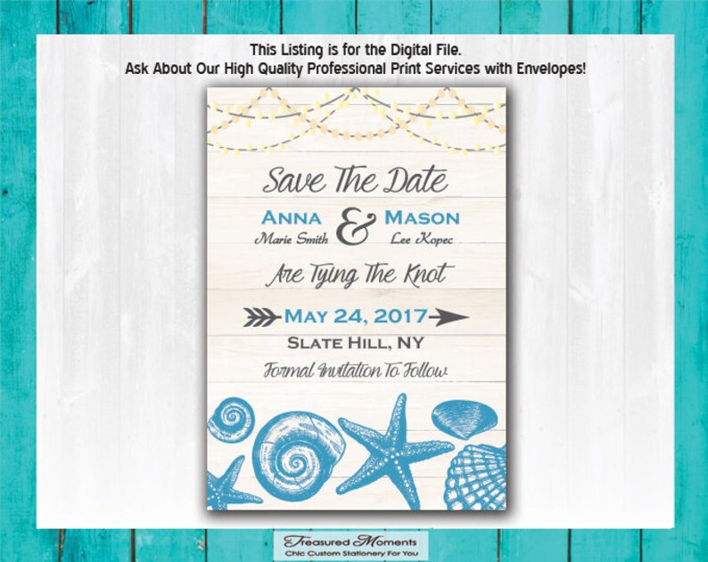 Beach Save The Date Diy Printable Seashell Save The Date Ocean Etsy