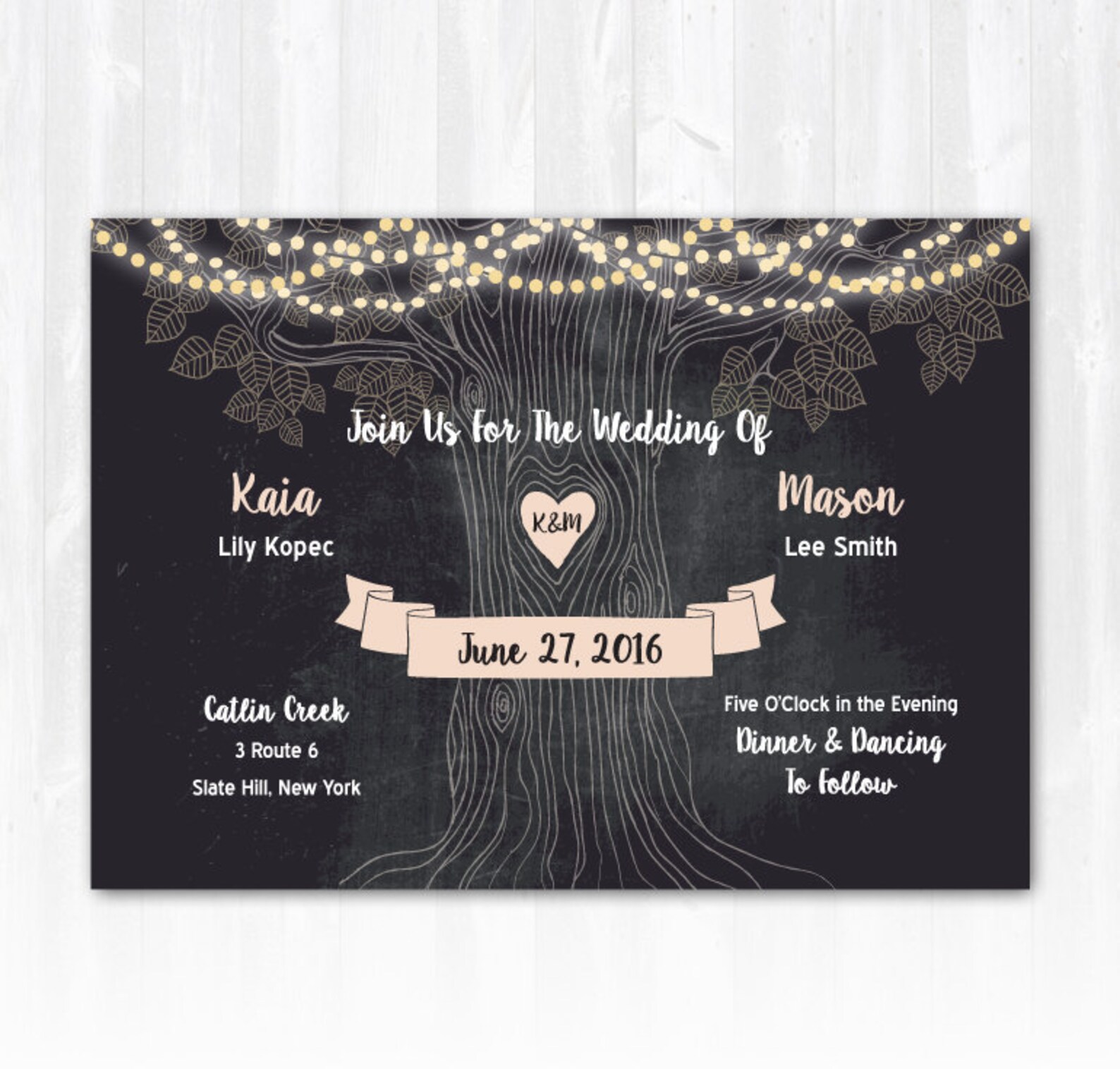 Rustic Tree Wedding Invitation with String Lights DIY Etsy