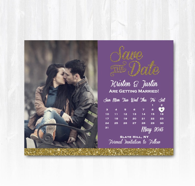 Gold Glitter Save The Date Magnet or Card DIY PRINTABLE Digital File or Print extra Glitter Calendar Save The Date Photo Save The Date image 4