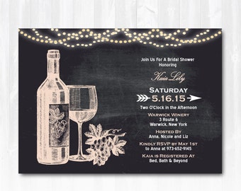 Wine Bridal Shower Invitation with String Lights DIY PRINTABLE Digital File or Print (extra) Winery Bridal Shower Invitation Vineyard Bridal