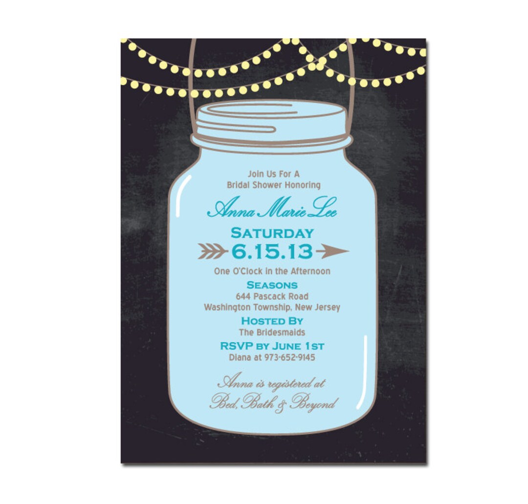 Mason Jar Bridal Shower Invitation DIY PRINTABLE Digital File or Print ...