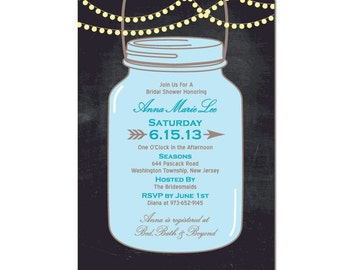 Mason Jar Bridal Shower Invitation DIY PRINTABLE Digital File or Print (extra) String Lights Bridal Shower Chalkboard Bridal Shower Invite