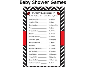 Chevron Ladybug Baby Shower Game Celebrity Baby Match in Red DIY PRINTABLE Digital File or Print (extra)