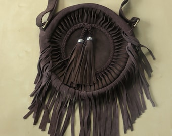 Brown Suede Frill Shoulder Bag , Hippie , Bohemian Style